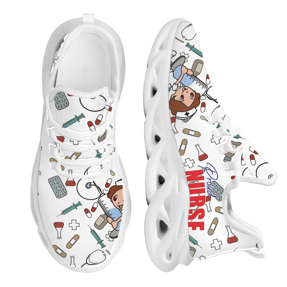 Yikeluo Nurse Shoes Women Print Breathable Sneakers Woman Slip-on Light Non-slip Flats Ladies Soft Bottom Casual Sports Shoes