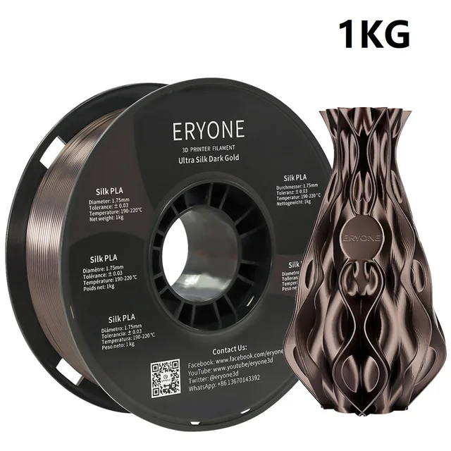 ERYONE Clearance Promotion TPU PLA PLA+ Silk Rainbow Ultra Silk 3D Printing Filament 1KG/0.5KG For FDM 3D Printer Fast Shipping Ultra Silk Dark Gold