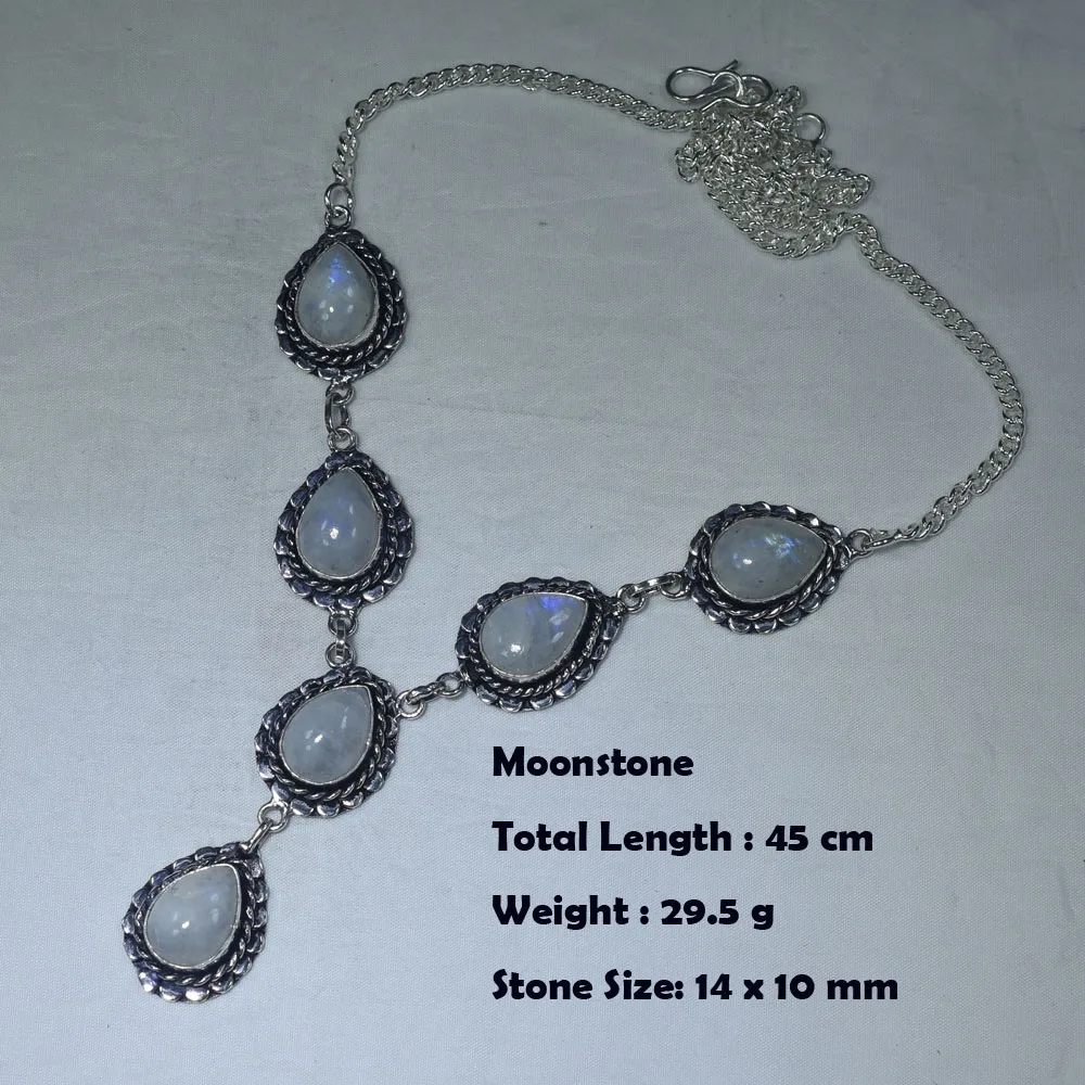 Genuine Moonstone Sodalite Blue Topaz Moss Agate Jasper Citrine Necklace Pendant 2