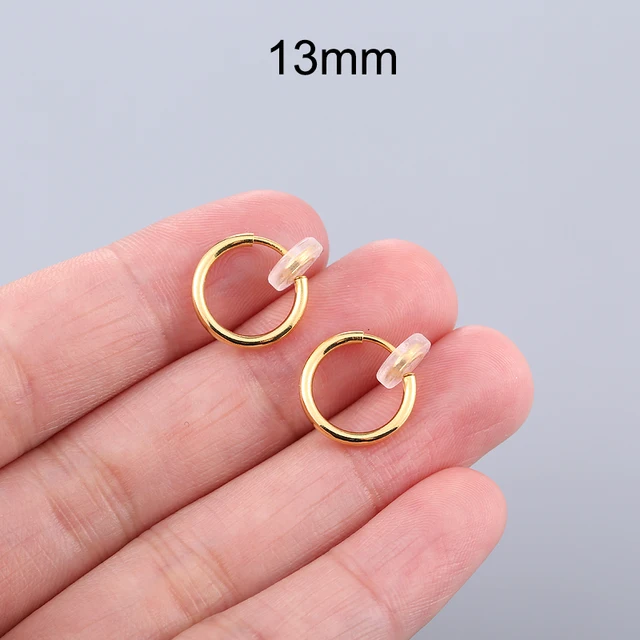1 Pair Gold Silver Punk Hoop Earrings For Couple Fake Hoops Ear Clip Earrings Without Holes Ear Cuffs For Non Pierced Ears Gold 13mm