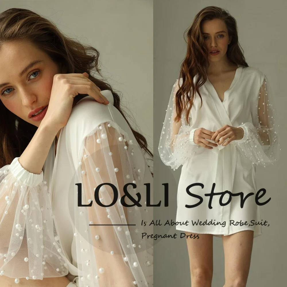 

LO&LI Custom Pearl Bride Robe For Women Luxury Beach Wedding Morning Bathrobe Female Short Pajamas Birthday Photo Shoot Boudoir