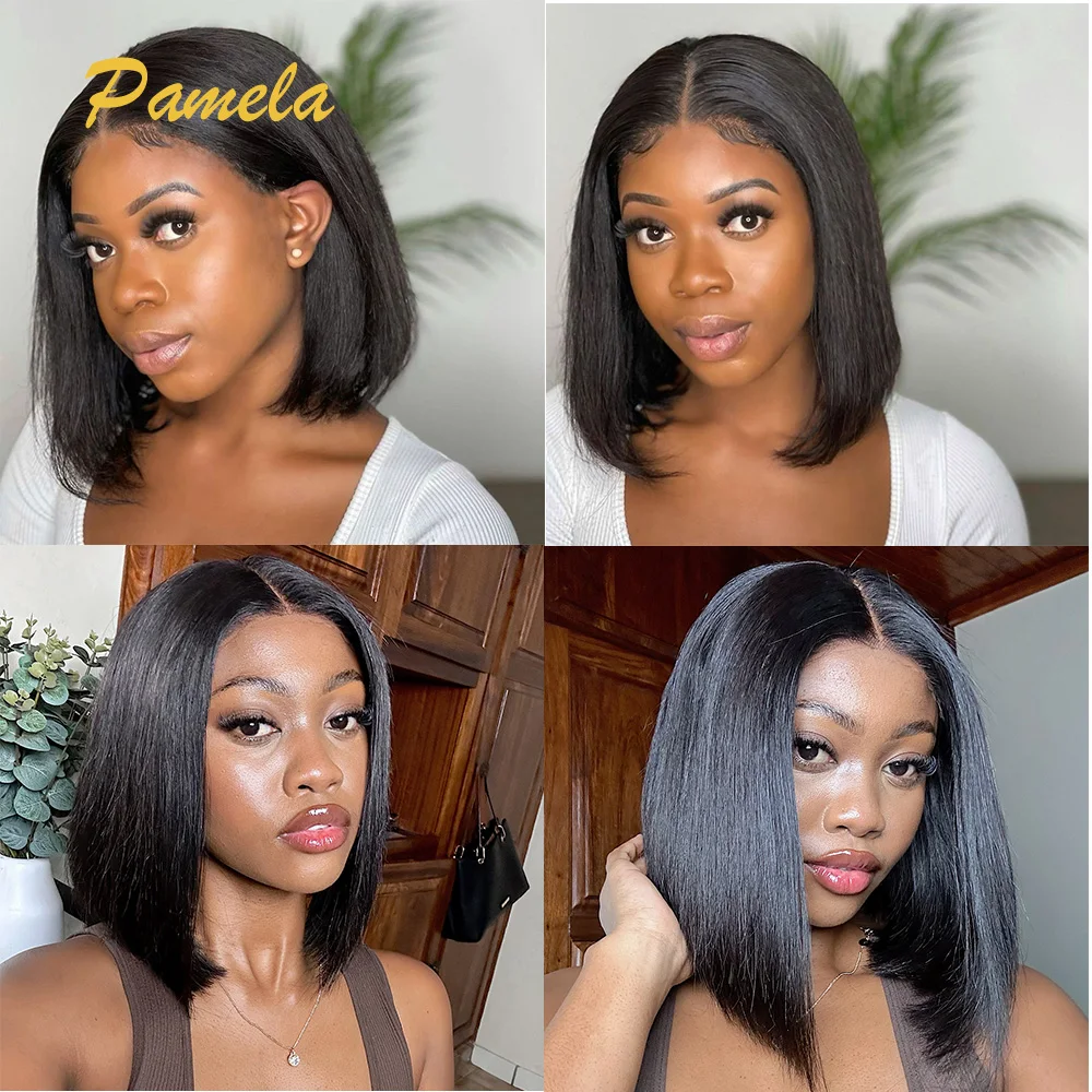 Double Drawn Glueless Wig Human Hair Straight Short Bob 4x4 9x6 Transparent Lace Closure Preplucked Princess Hair Wig For Women