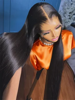 30 Inch 13x4 Lace Front Wigs 200% Density Lace Front Wig Pre Plucked Glueless Wigs Straight Black Synthetic lace front wig 1