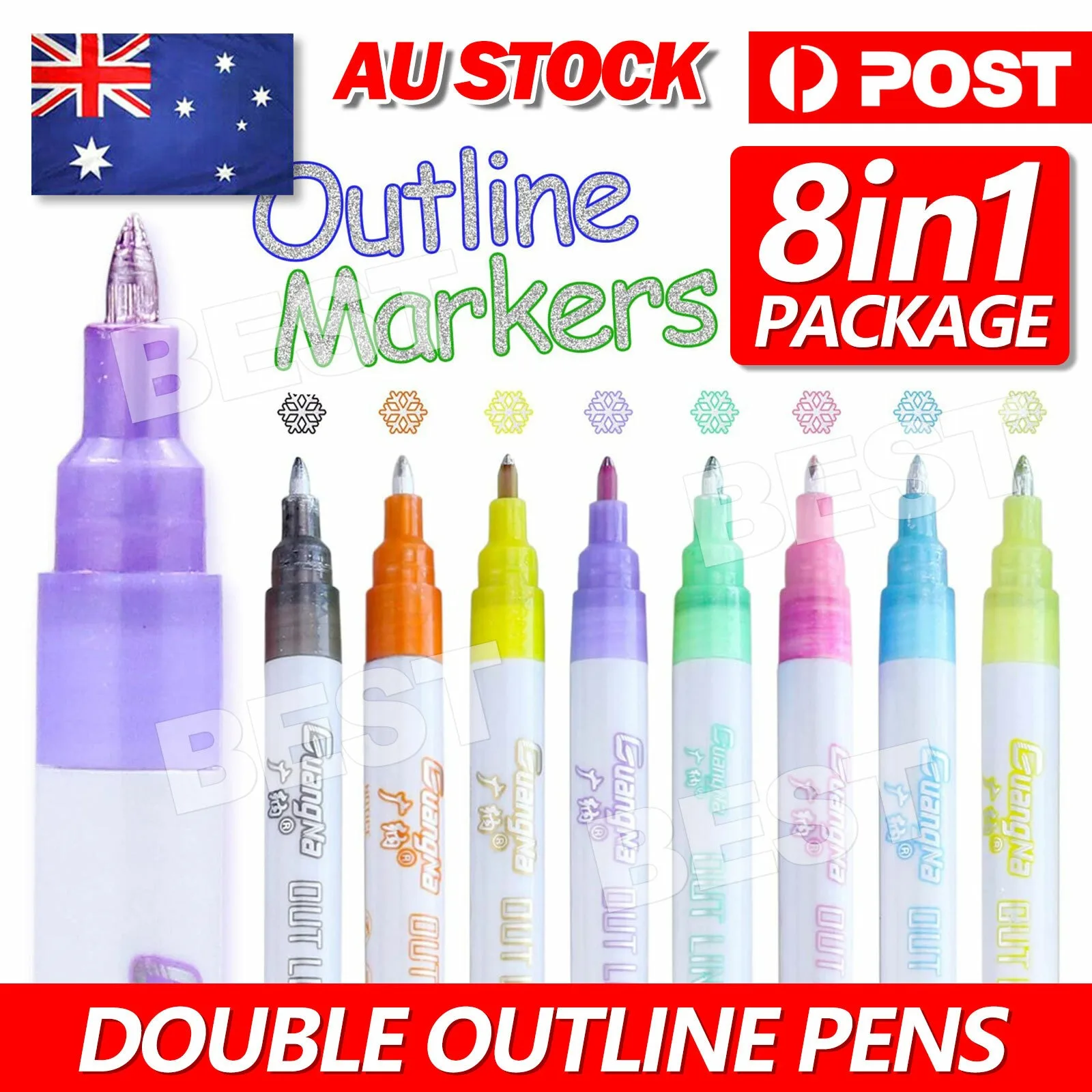 Drawing Double Line Outline Pen Highlighter Marker 8 Colors Pen Set For School