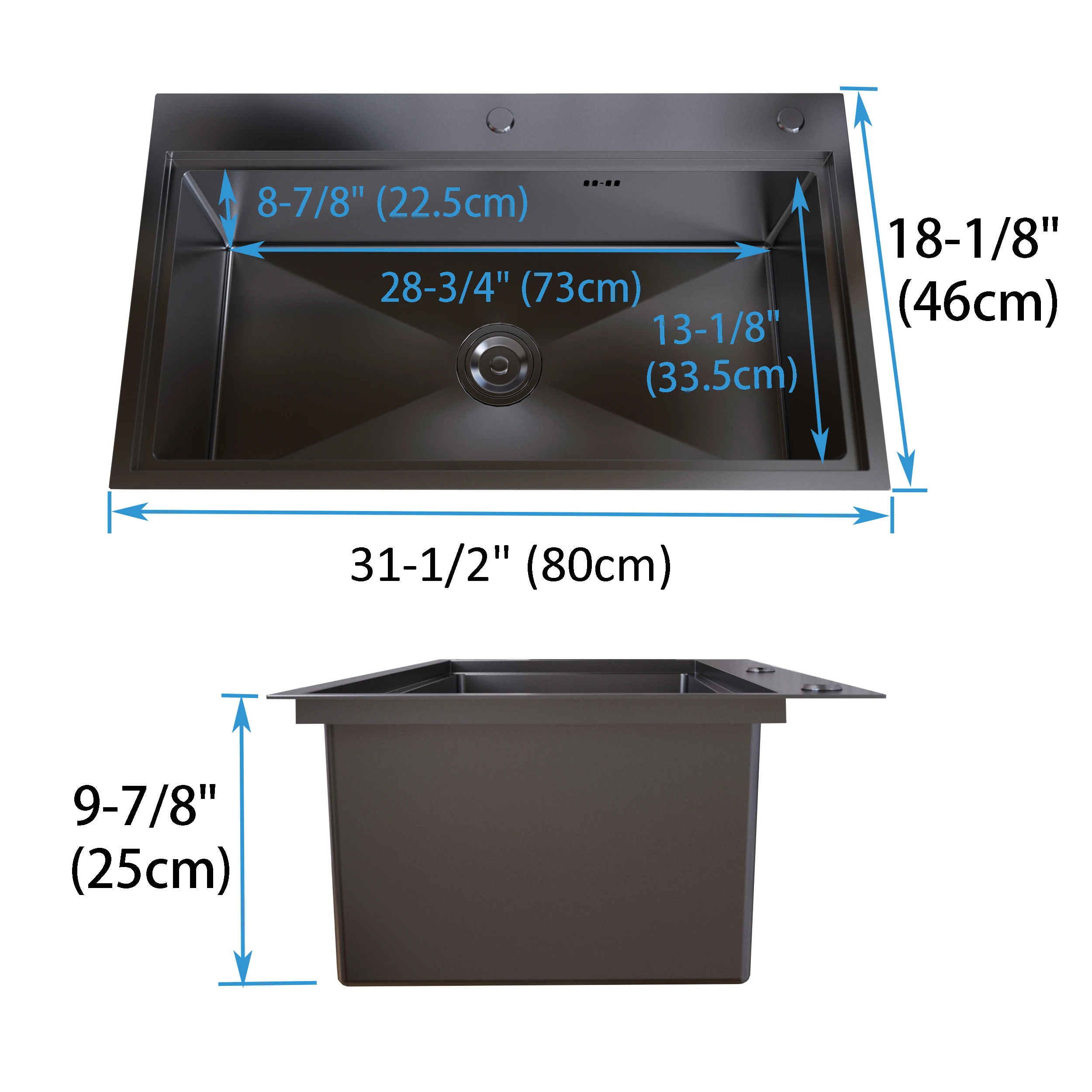 MEJE 80 x 46 Cm Drop-in 11 Gauge Stainless Steel Workstation Kitchen Sink ,Large Single Bowl,  Color Black，Grey 2
