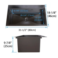 MEJE 80 x 46 Cm Drop-in 11 Gauge Stainless Steel Workstation Kitchen Sink ,Large Single Bowl,  Color Black，Grey 2