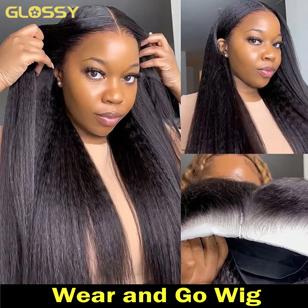 

Wear And Go Wig Kinky Straight Glueless Human Hair Wig Ready To Go Preplucked Hd Yaki Straight Lace Front Wigs For Women On Sale