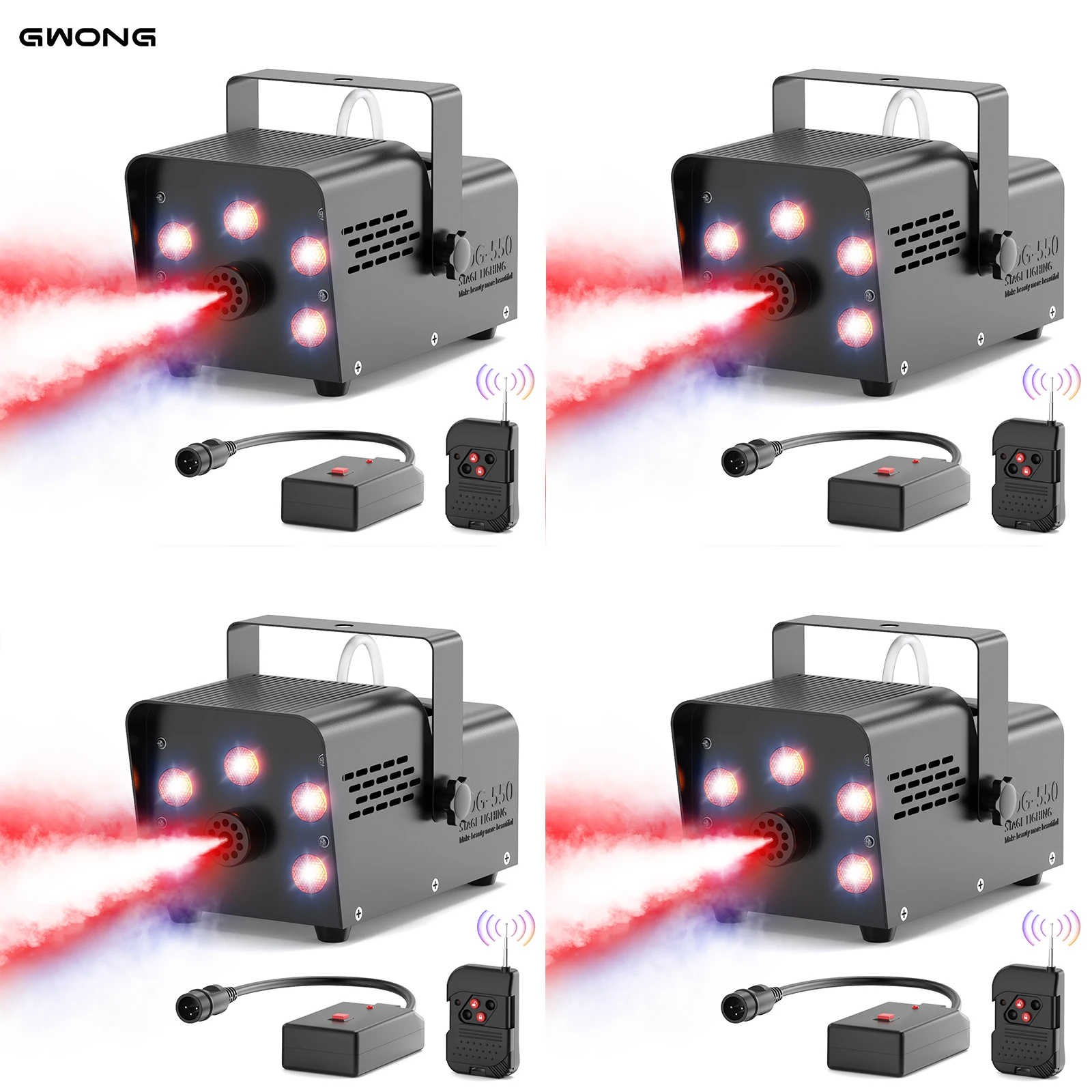 Gwong 4Pcs 600W Smoke Machine RGB Colorful 5 LEDs Fog Ejector Stage Effect Fogger Spray Equipment for Wedding Halloween DJ Show