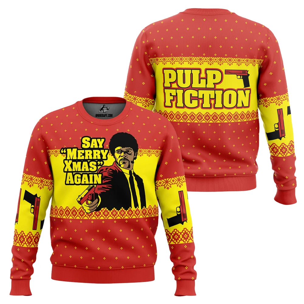 Merry Xmas Again Pulp Fiction Ugly Christmas Sweat Vintage Fiction Movie Sweater Mens Womens Holiday Party Jumper Xmas Gift 2026