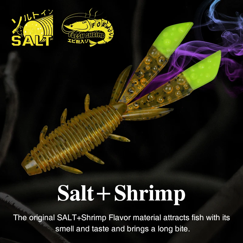 TSURINOYA Creature Baits Shrimp Soft Worm NEBULA 9.8cm 8.5g 6pcs Bass Soft  Plastics Baitfish Fishing Lure Add Scent Worm Bait