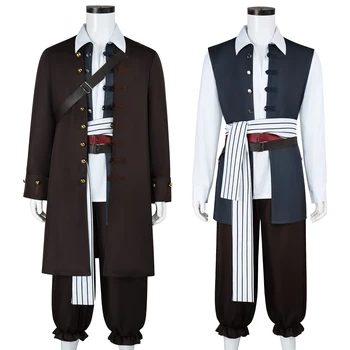 Costume da Capitano Jack Sparrow, Abbigliamento Medievale da Pirati dei Caraibi per Uomo, Set Completo per Halloween e Carnevale