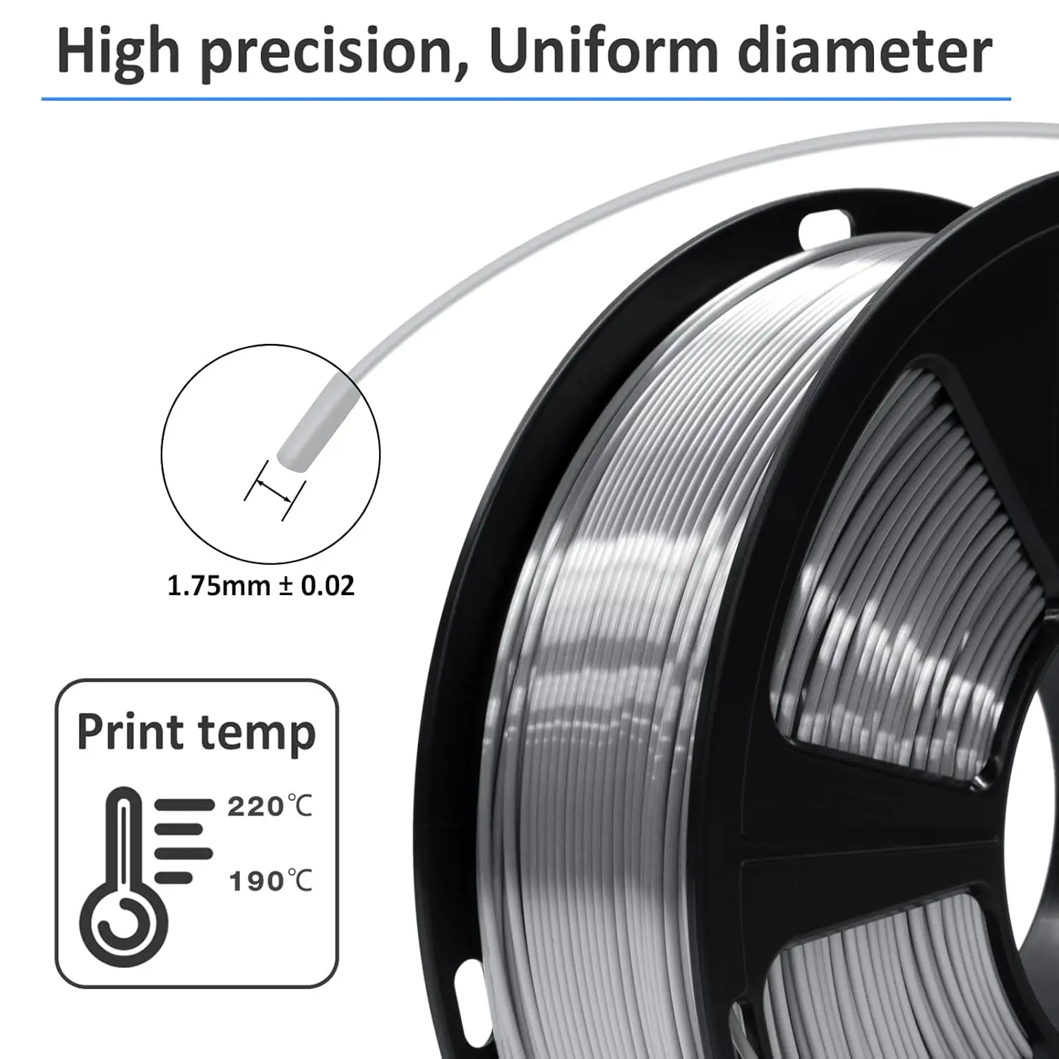 실크 실버 PLA 필라멘트 1.75mm 3D 프린팅 필라멘트 1kg 스풀 3D 프린터 재료 광택이 나는 실키 샤이니 메탈릭 메탈 실크