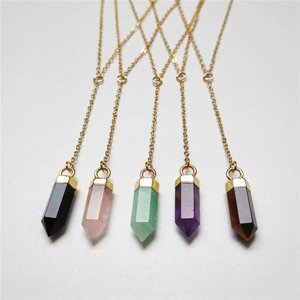 FUWO Wholesale Natural Crystal Quartz Neckace,Cute Y Shape Chain Crystal Piont With Golden Chain Jewelry 5 Pcs/Lot NC125Y
