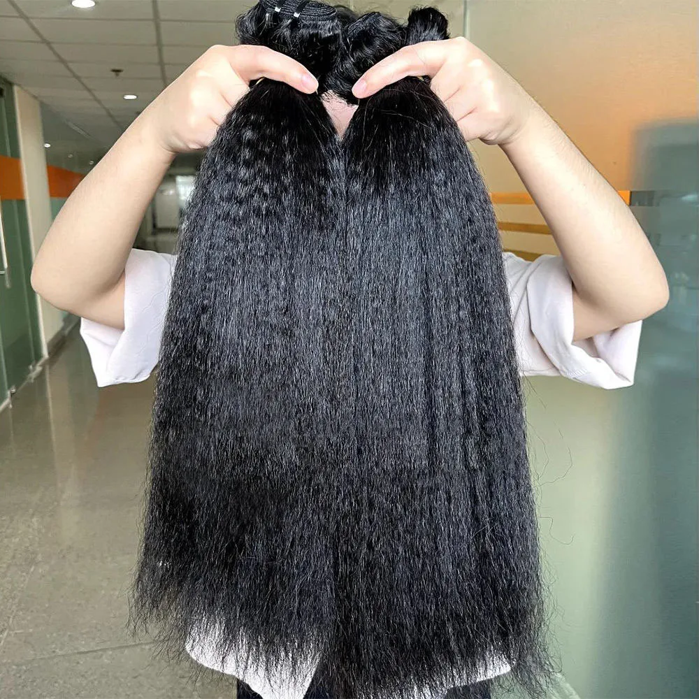 Kinky Straight Bundles Human Hair Quality Double Drawn Vietnamese Hair Extension Yaki Straight Raw Hair Weave Bundles Deals 2