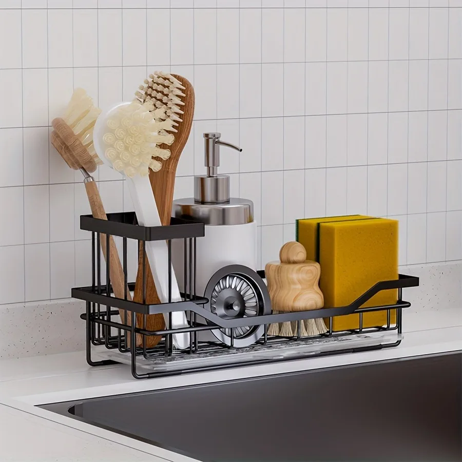 Self-draining Sink Shelf Stainless Steel Kitchen Sink Caddy Drain Rack Soap Sponge Holder for Kitchen Sink Organizer 3