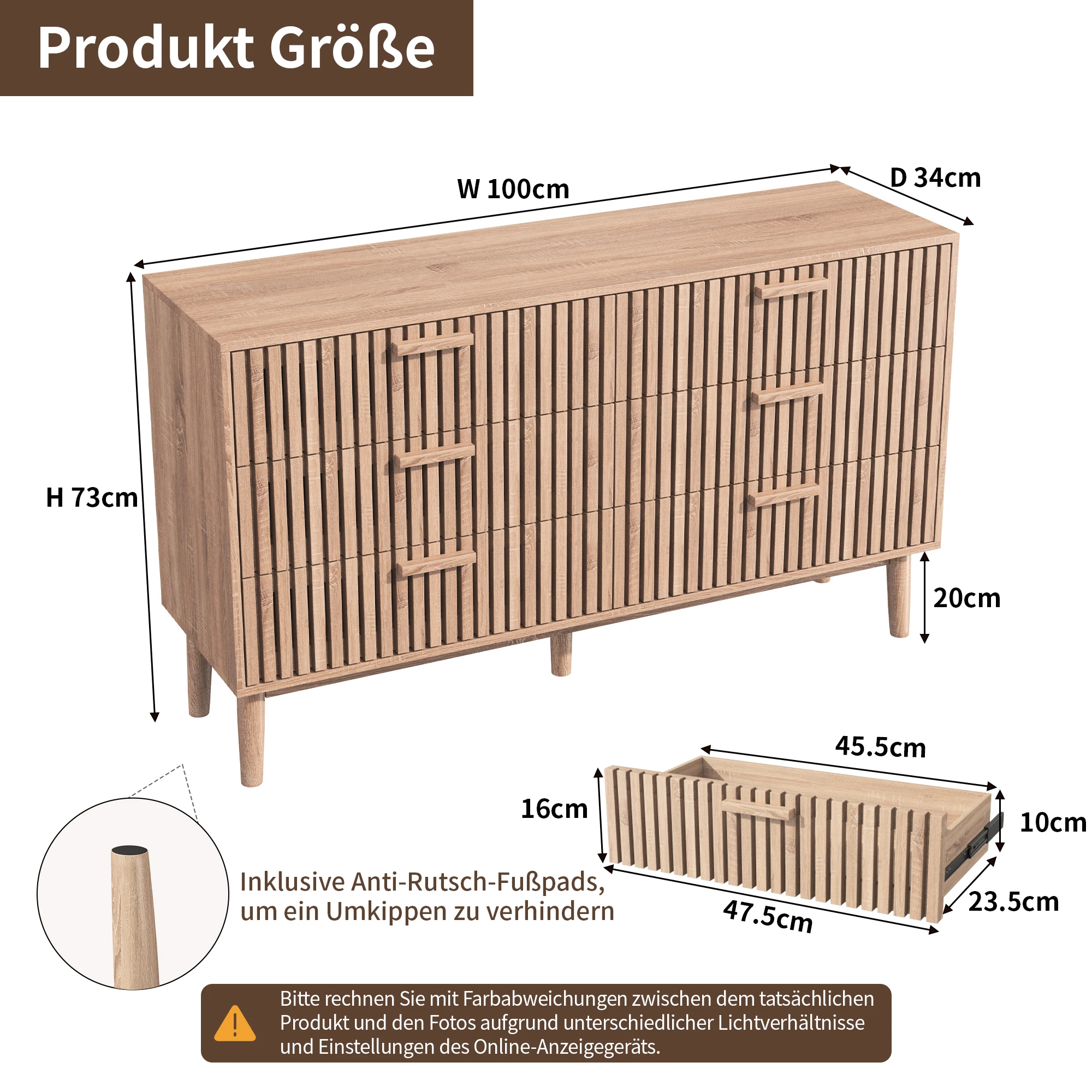 Rosahqnda Kommode im Landhausstil, 4 oder 6 Schubladen, Aufbewahrungsschrank, mit Kippschutz,Holzfarbe – Detail 1