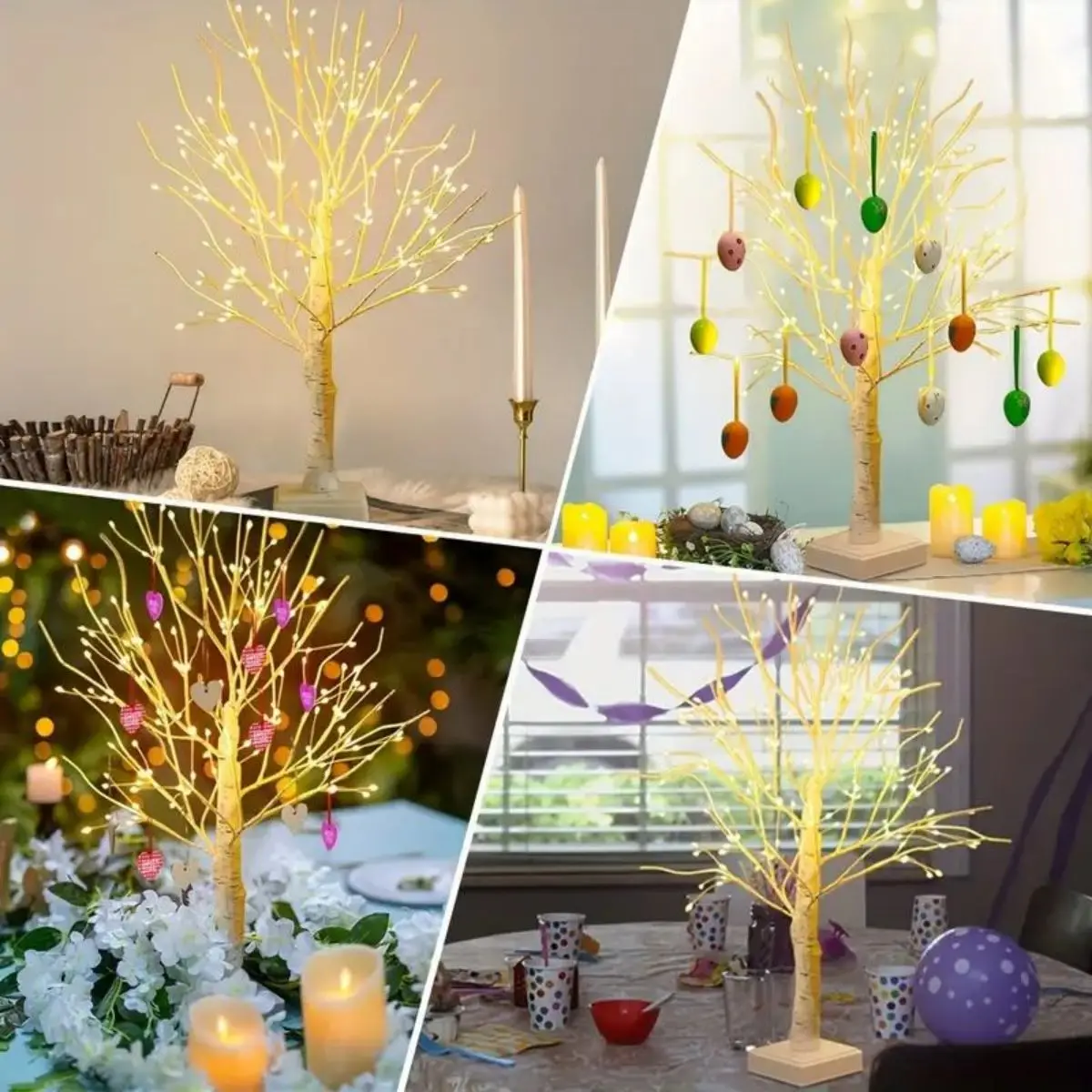 1pc 144 LED Birch Tree Lights, Warm White Light, USB And 3AA Battery Powered (Not Included), Holiday  Decorative Tree 5