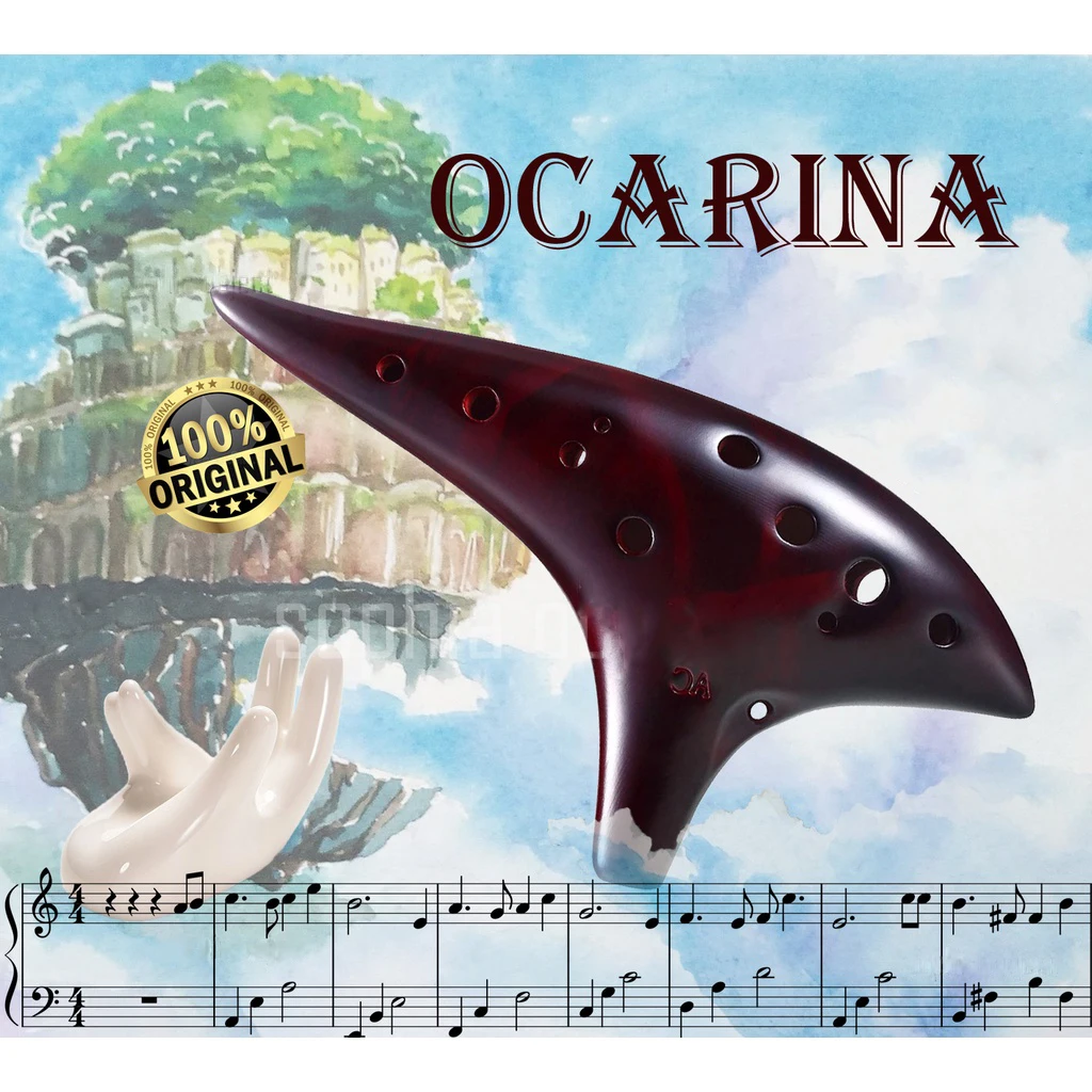 Ocarina In Ceramica TNG Alto C 12 Fori Con Custodia In Pelle PE: Strumento Floreale
