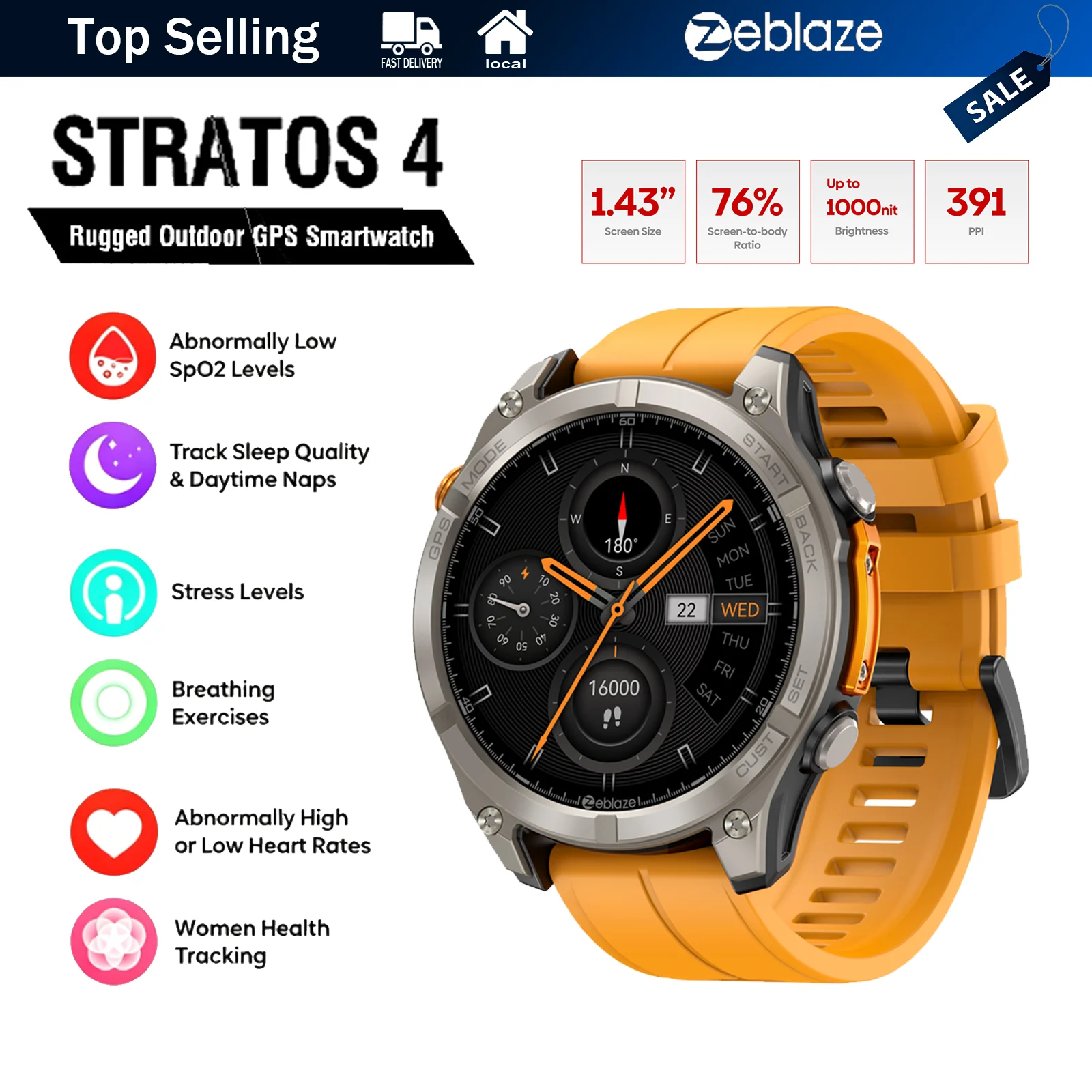 Zeblaze Stratos 4 Smartwatch GPS z Polski za $58.1 / ~225zł