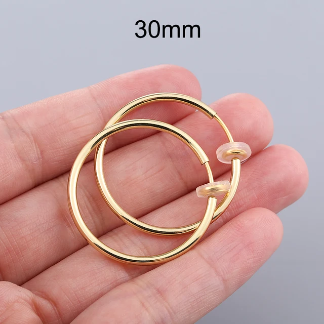 1 Pair Gold Silver Punk Hoop Earrings For Couple Fake Hoops Ear Clip Earrings Without Holes Ear Cuffs For Non Pierced Ears Gold 30mm