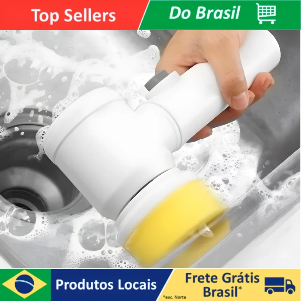 Escova Elétrica de Limpeza Sem Fio 5 em 1 Limpador Multiuso Para Cozinha e Banheiro