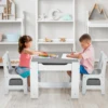 AOOU Kids Table and 2 Chairs Set, 3-in-1 Wooden Activity Table, w/Detachable Storage Drawer, Drawing Reading Black Board Desk 3