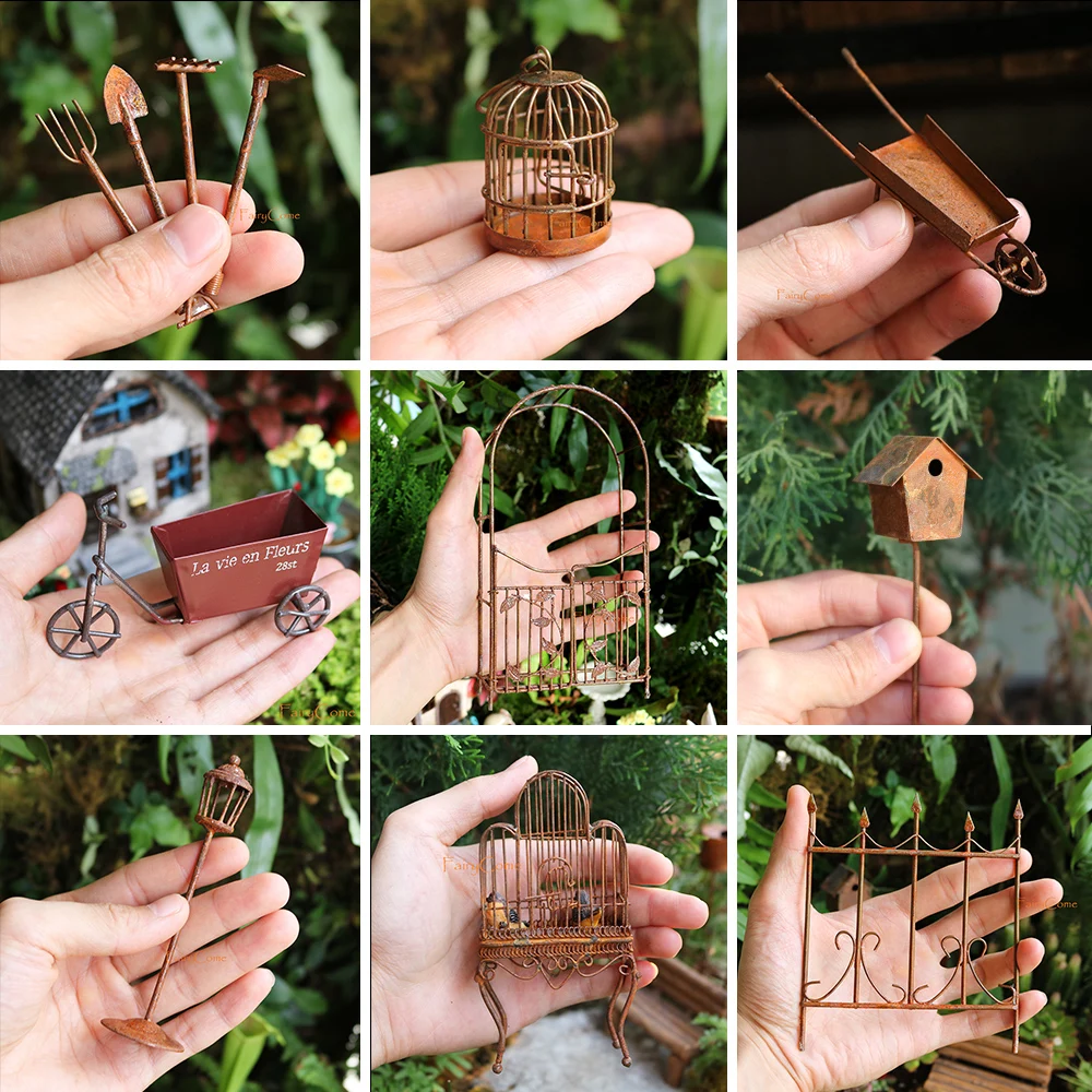 Set 4pcs Miniature Garden Tools Rusty Metal Crafts Pixies Gnomes Gardening Rusted Tool Set Fairy Garden Accessories Ornaments ornament crafts miniature ornament miniature figurines resin crafts accessories resin ornaments resin crafts