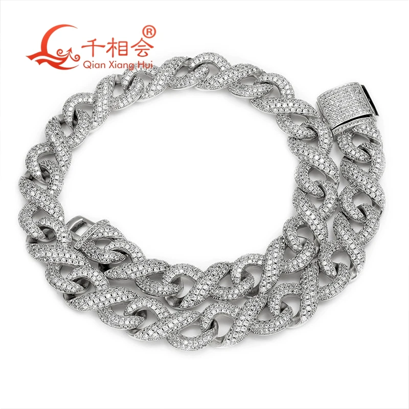 Bracelet 13mm 16mm Figure 8 Sterling Silver 925 Cuban Link Iced Out Hip Hop white Moissanite Link Chain Jewelry Women Men Gifts