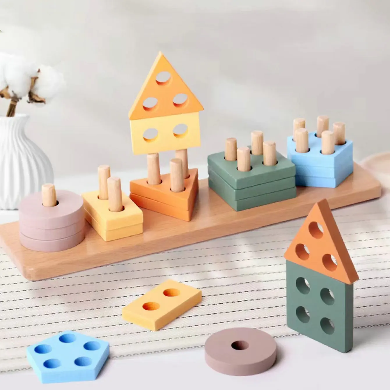 Montessori Toys For 3- 6 Year Old Boys Girls-Wooden Sorting & Stacking Toys For Baby Toddlers 5