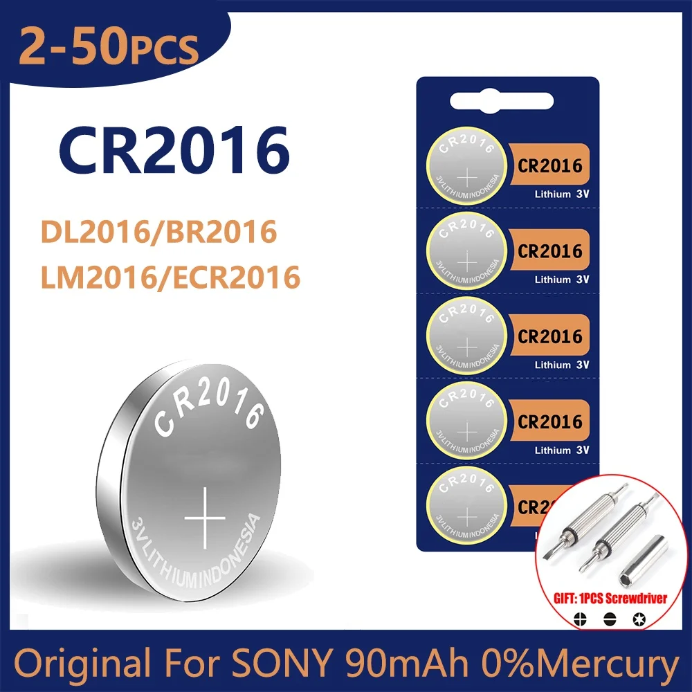 Оригинальный кнопочный Аккумулятор для Sony CR2016, модель LM2016 BR2016 DL2016, литиевый аккумулятор для часов, электронных игрушек, калькуляторов