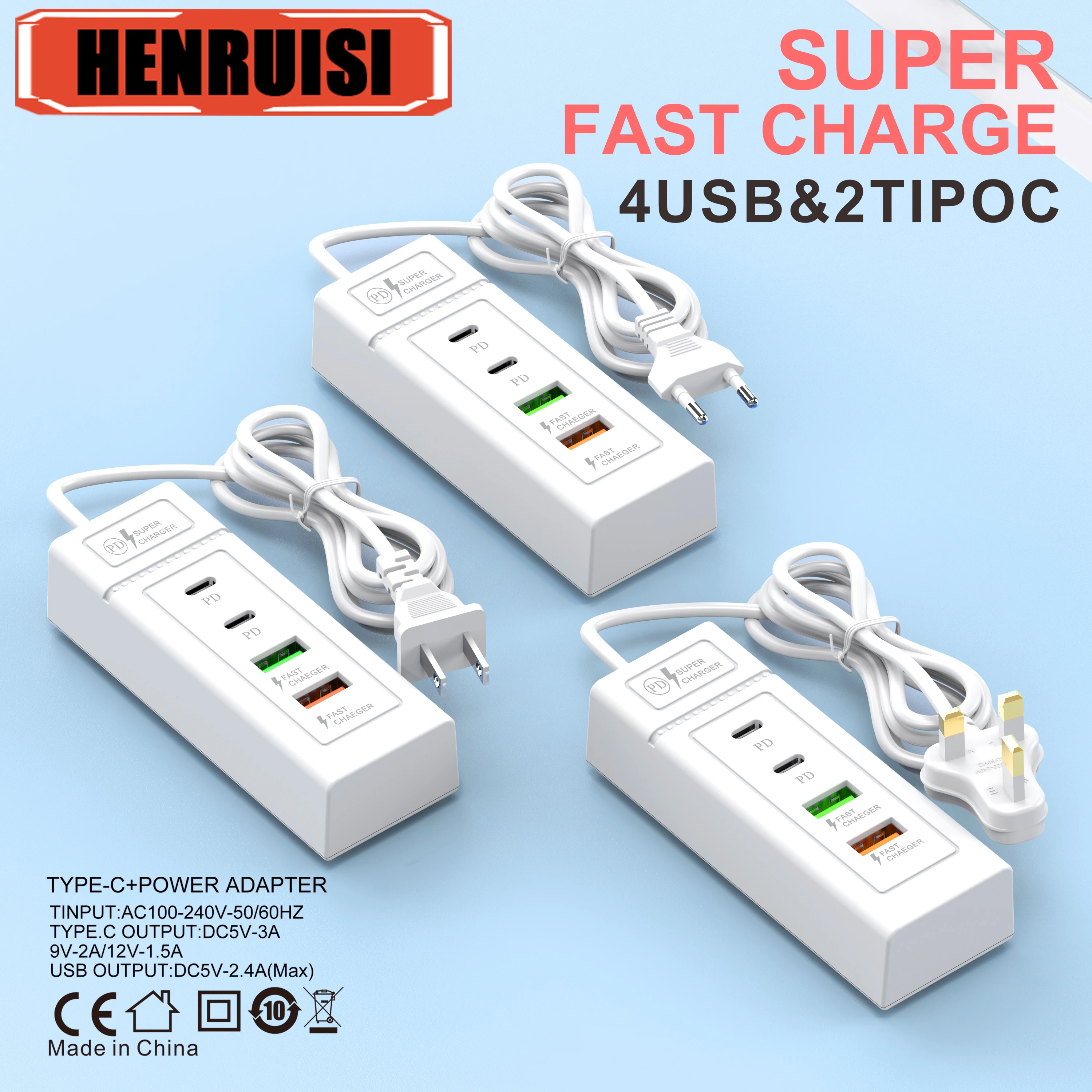 USB-Plug-Power-Strip-Charger-Station-Splitter-5V4A-USB-TYPE-C-3-0-Fast ...