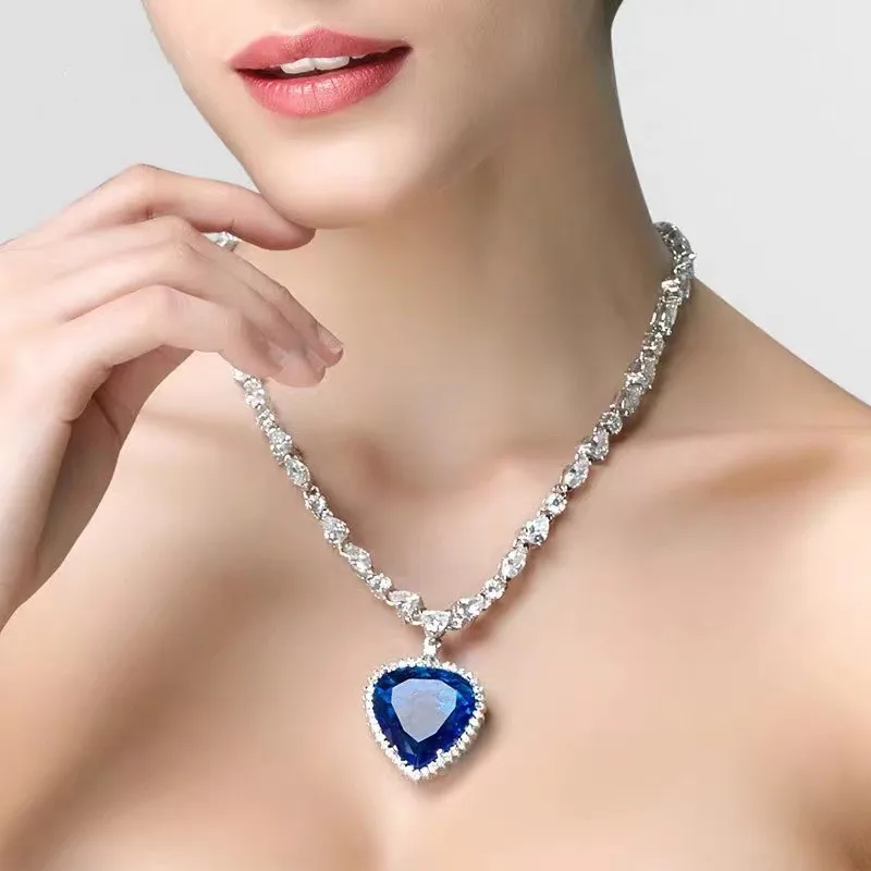 Amazon.com: Jewel Zone US Titanic Heart of The Ocean Blue Sapphire & Cubic  Zirconia Pendant Necklace 14k Rose Gold Over Sterling Silver : Clothing,  Shoes & Jewelry