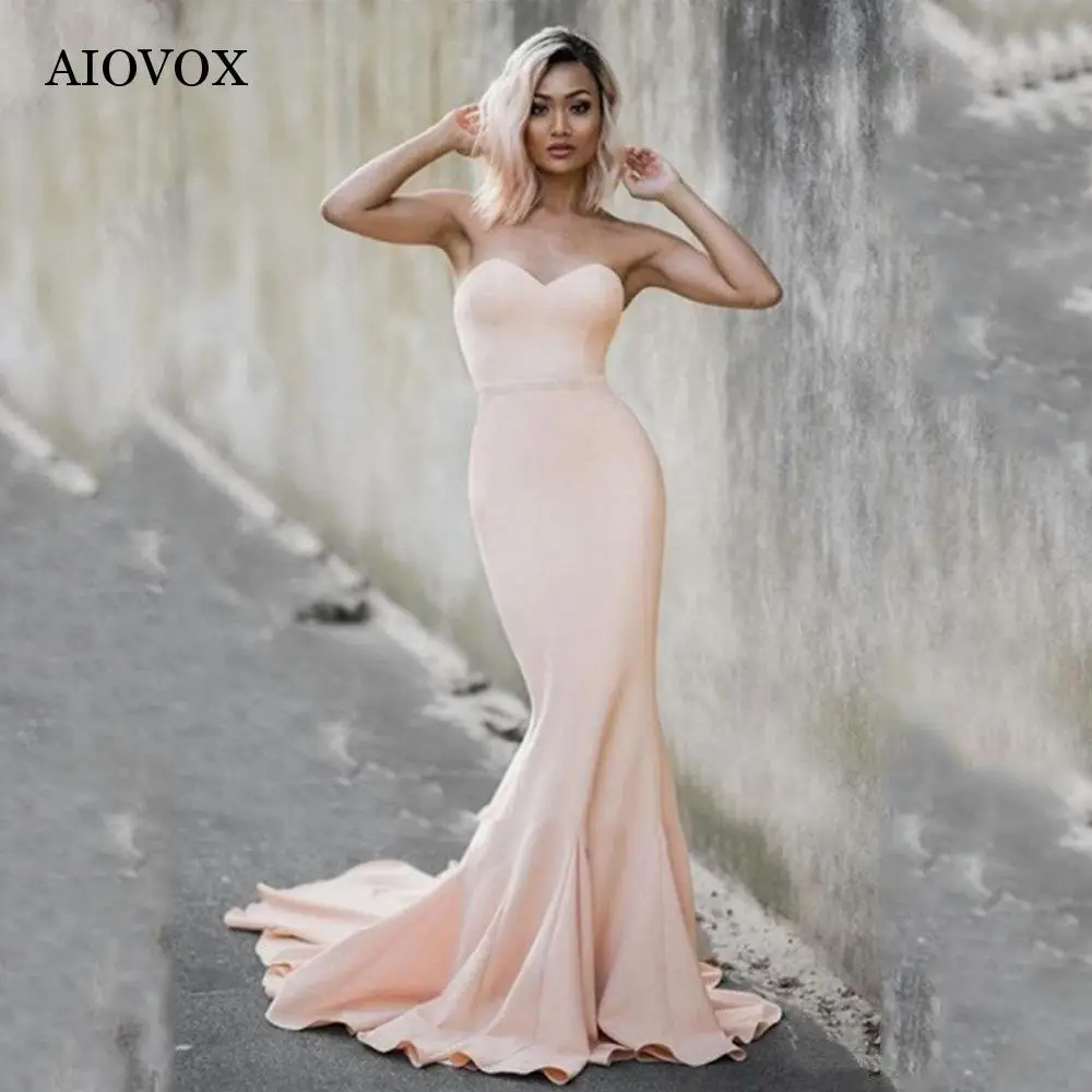 

AIOVOX Simple Stain Mermaid Prom Dress 2023 Formal Pink Sweetheart Trumpet Evening Gown Floor Length With Train Robes De Soirée