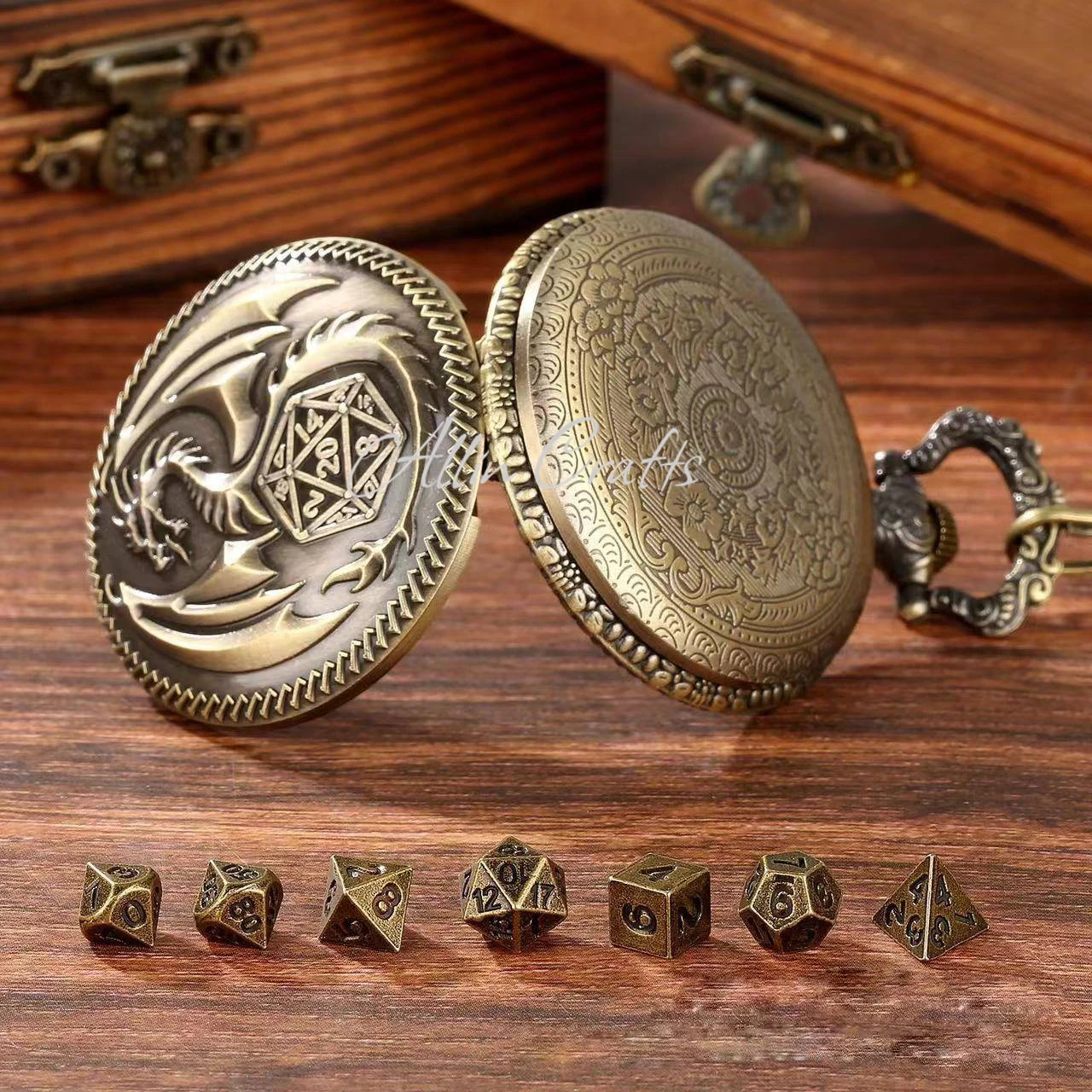 Acrylic dice,game dice,dice set Pocket watch Dice 39cm chain Dragon pocket watch case DND dice Gift Pendant 2 Mini Metal DND Dice for dnd party