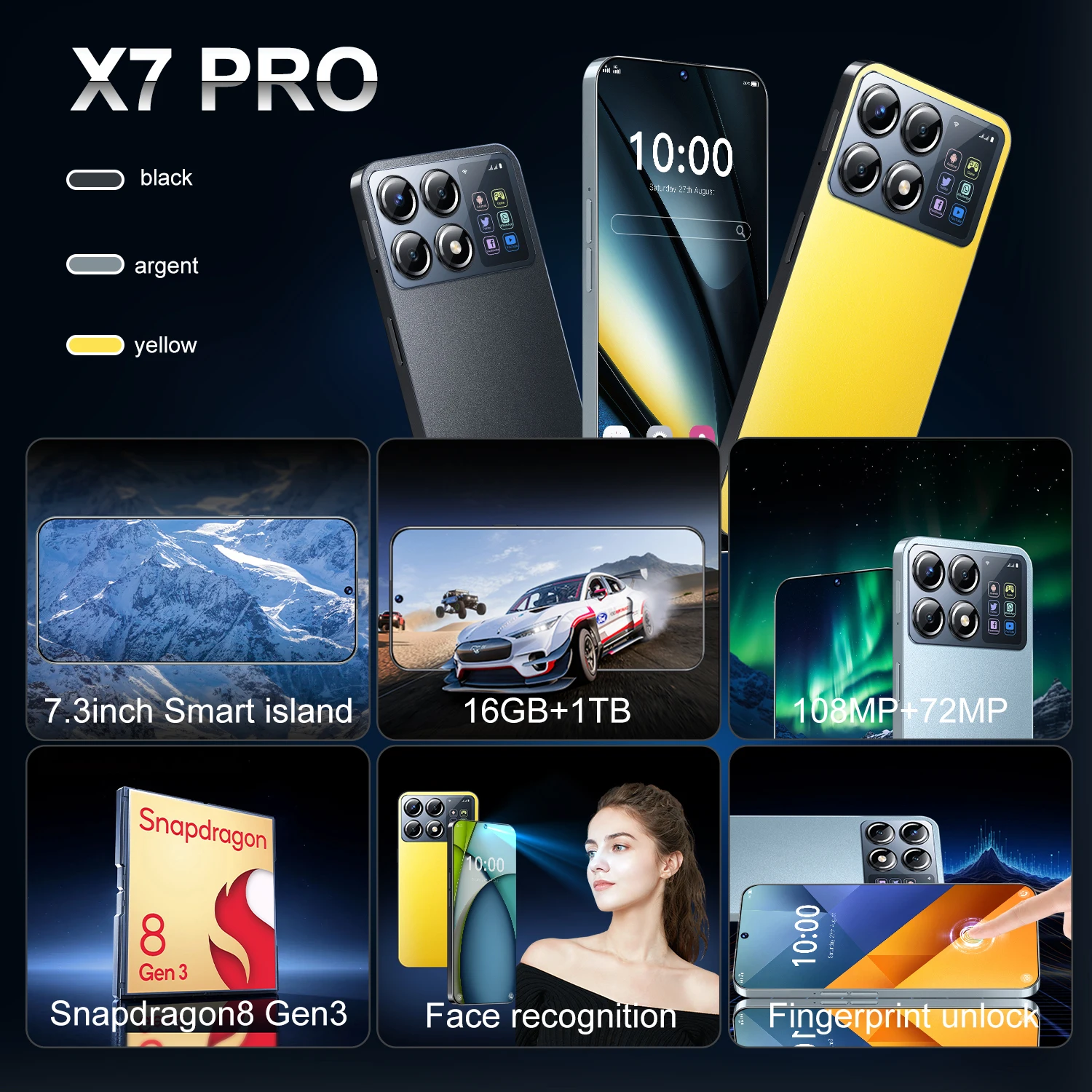 2025 新型 X7 Pro スマートフォン 7.3 インチ グローバルバージョン