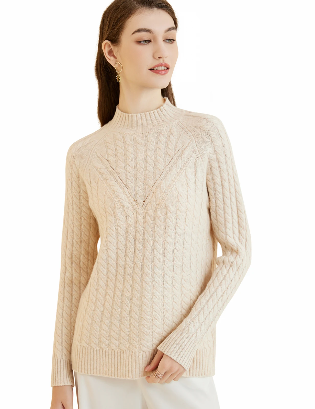 

Women's Sweater Casual Merino Wool 2023 Fall Winter Mock Neck Long Sleeve Soft Warm Top Cable Jumpers Vintage Pullover Essential