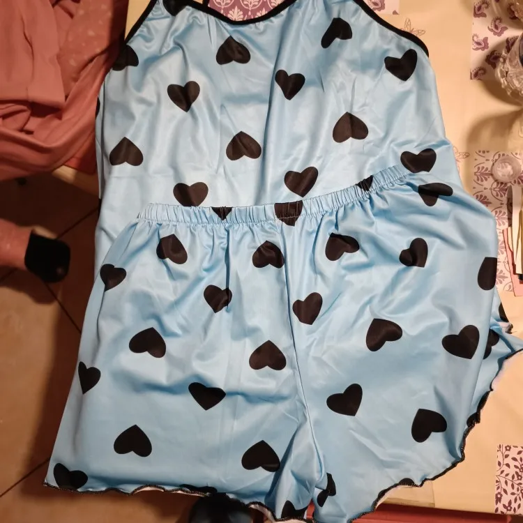 Charming Pink Heart Pajama Set for Effortless Summer Comfort photo review