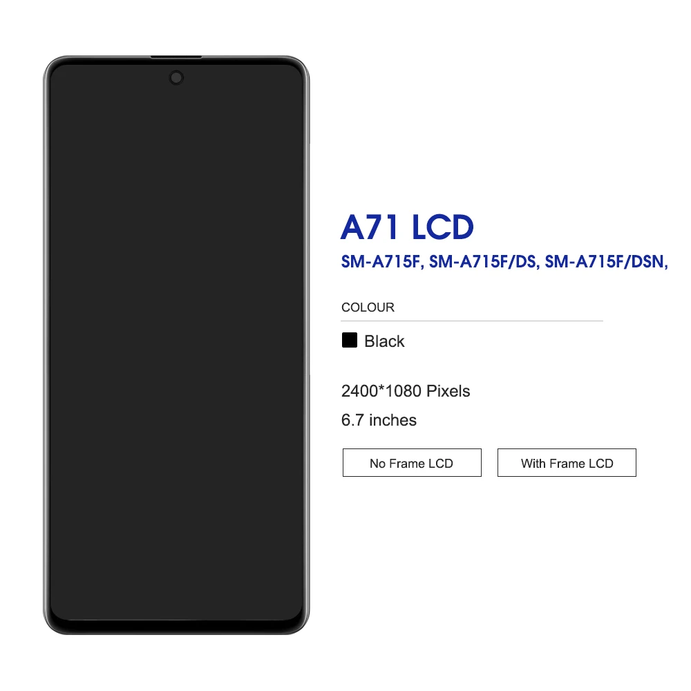 프레임 포함 LCD 디스플레이 터치 스크린 센서 디지타이저 어셈블리, 삼성 A71 4G A715 용, SM-A715F DS LCD 교체, 6.7 인치 스크린
