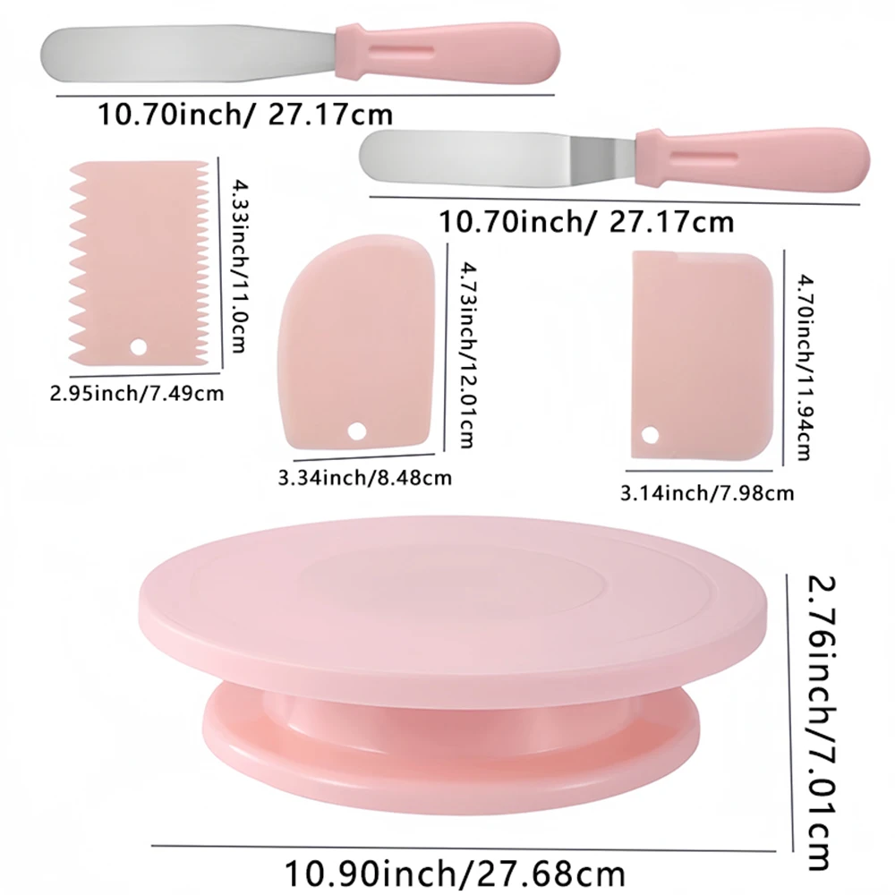 Cake Turntable Set 6PCS 12 Inch Rotating Cake Machine Decorating Kit with 3 Icing Smoother Scraper