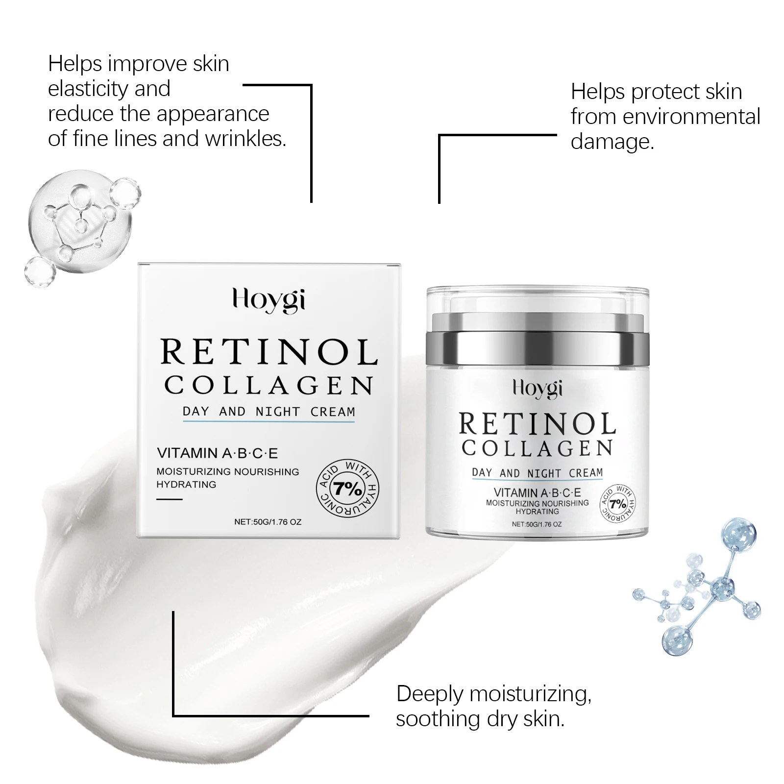 Hoygi Retinol Face Cream Moisturizing Enhance Smoothness Relief Dryness Glowing Improve Skin Elasticity Day and Night Face Cream