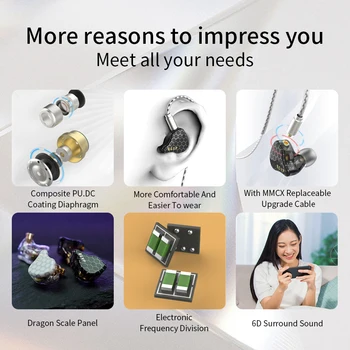 BGVP Scale 2DD In Ear Monitor Earphone 6D Sound Effects Gaming Headset HiFi Wired Headphones Bass Stereo Earpiece Music Earbuds 2