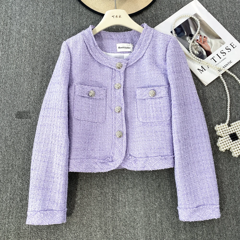 

2023 Autumn/Winter Fragrant Style Celebrity Temperament Long Sleeve Round Neck Tweed Coat Women's Casual Jacket Jaqueta