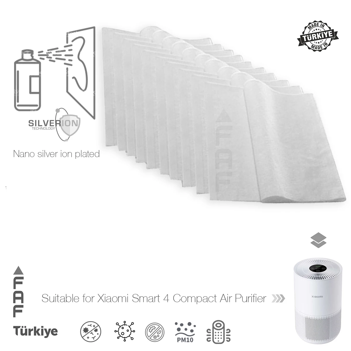 10 Pz/Faf/Misura Per Xiaomi Mi Smart Purificatore D'Aria 4 Compatto Nano Silver Ion Rivestito, Collettore Di Polveri Elettrostatico Pre-Filtro