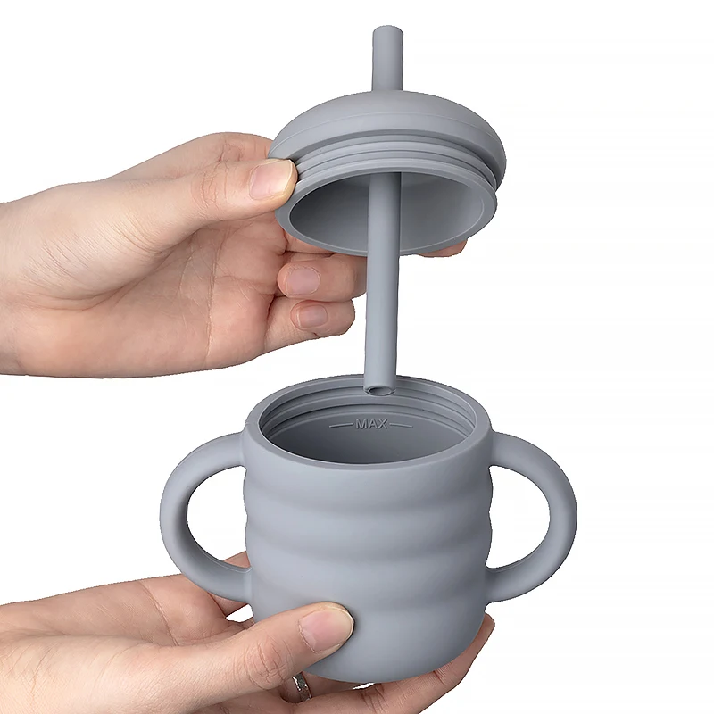 Silicone Cups Baby BPA-Free Portable Storage Snack Container Feeding Cup For Kids Leakproof Learning Drink