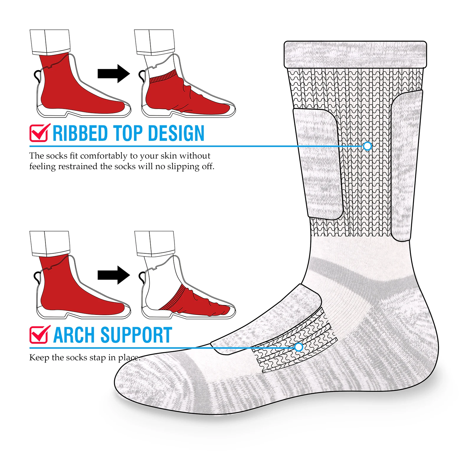 Women Hiking Socks YUEDGE Women Socks White Black Warm Cotton Cushion Cycling Running Training Hiking Athletic Sports Crew Socks Size 36-43 EU
