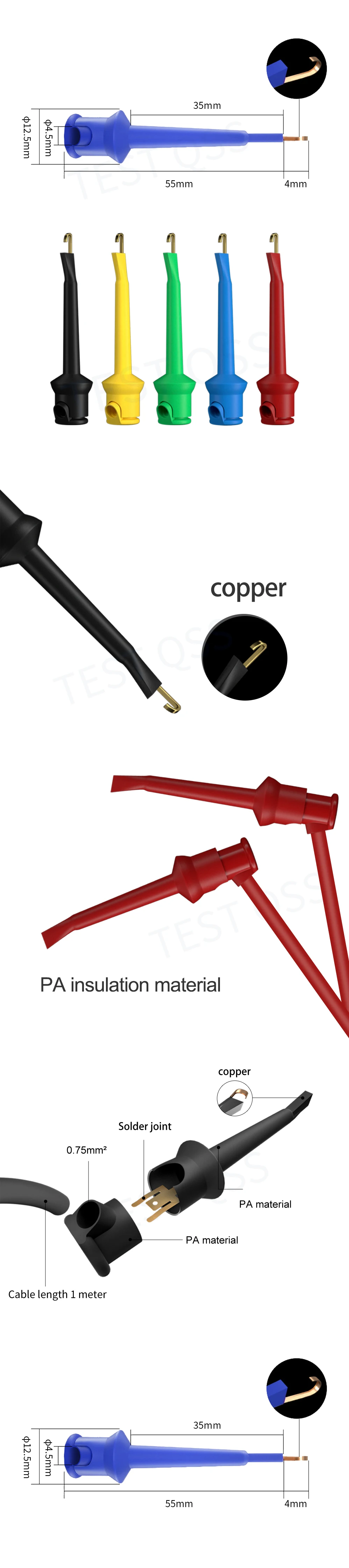 QSS 10PCS Test Haken Clips Kupfer Mini Grabber für Schaltung Prüfung PCB IC DIY Werkzeuge Zubehör – Detail 1