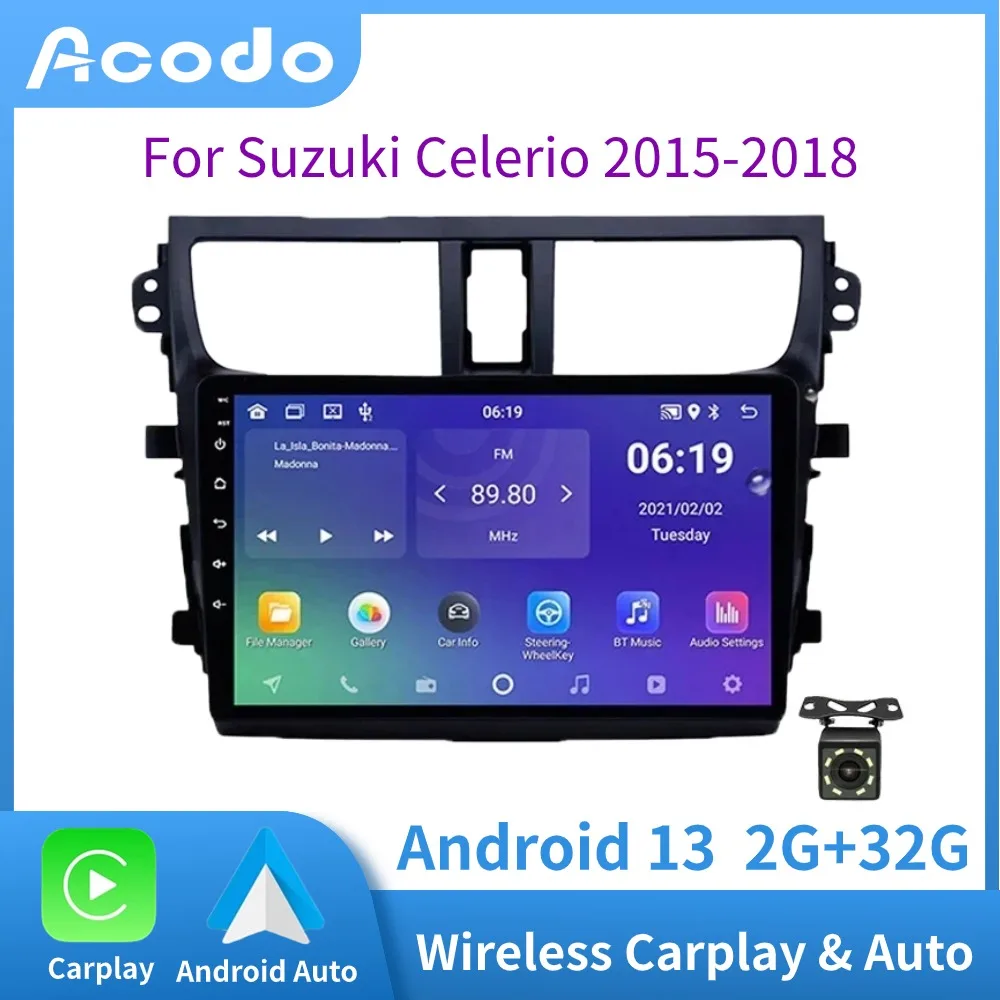 Acodo Android13 Car Player For Suzuki Celerio 2015-2018 IPS Screen Wifi BT FM Radio GPS Video Out SWC with Frame Stereo Audio