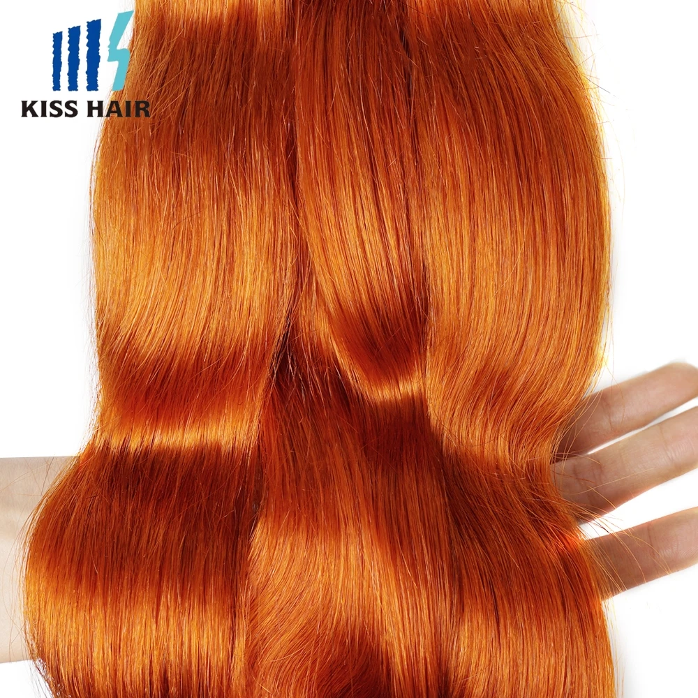 #350 Human Hair Bundles Ginger Orange Body Wave Brazilian Hair Weaving 100g Wavy Extension No Tangle KissHair