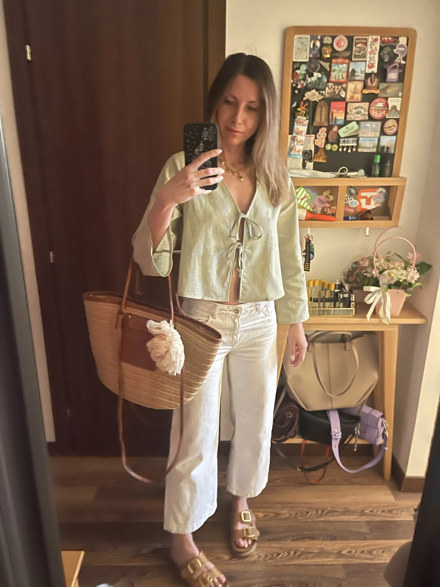 Luxe Green Linen Blend V-Neck Bow Blouse photo review