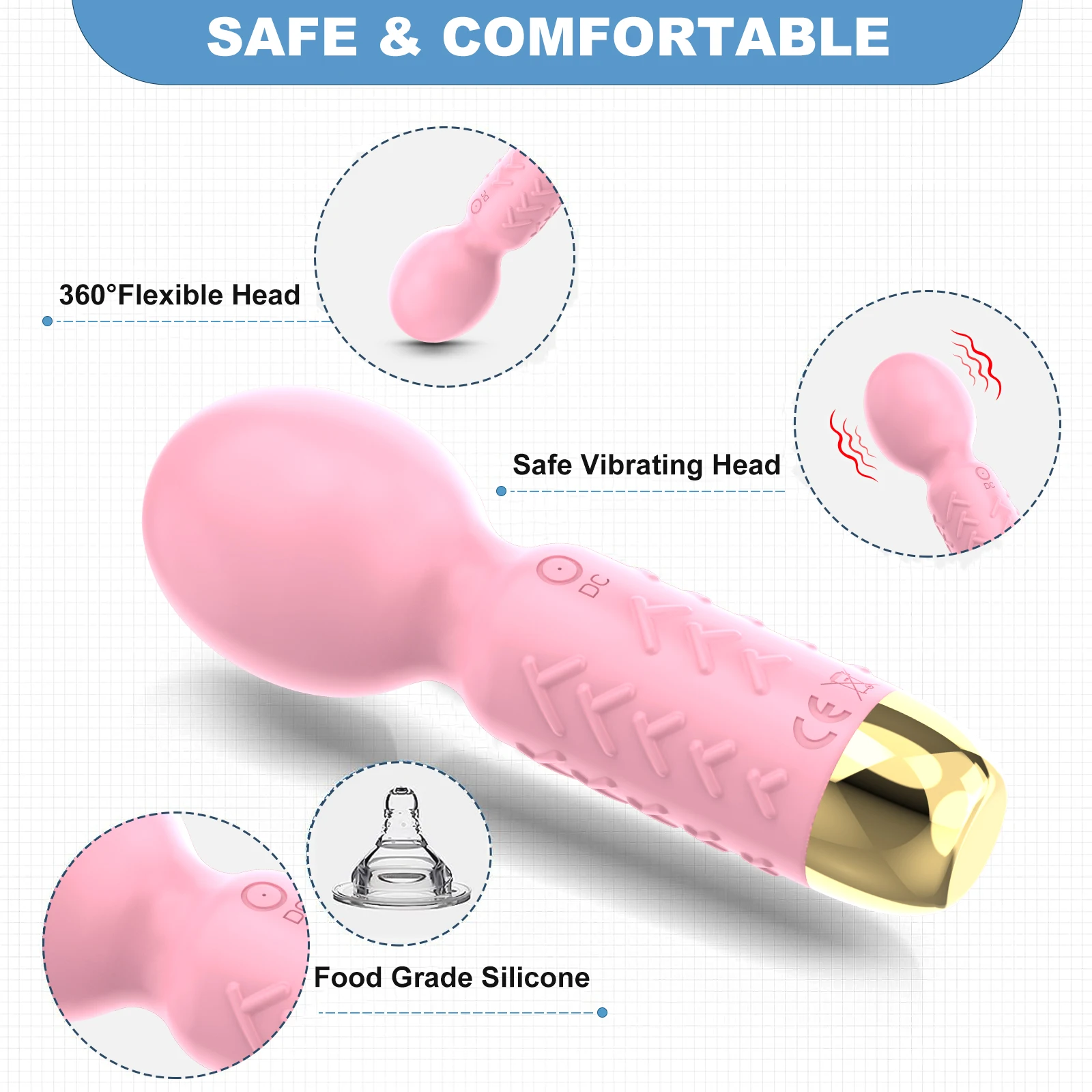 Personal Massager For Women, Mini Rechargeable Wand Massagers Cordless Powerful Wand With 10 Vibration For Soreness Relief
